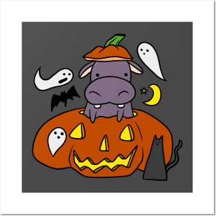 Halloween Pumpkin Hippo Posters and Art